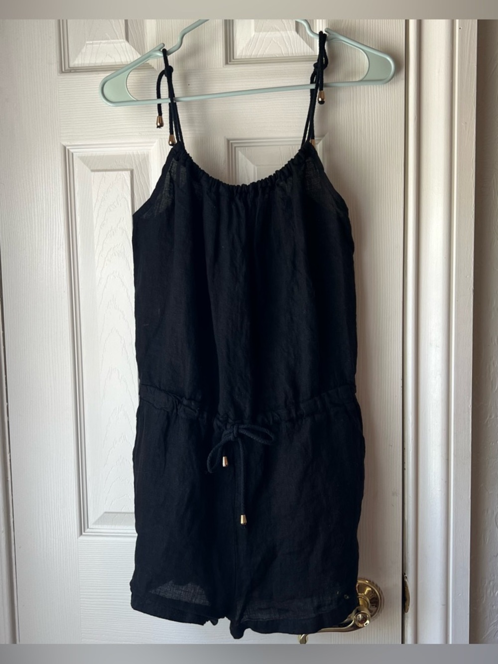 Aquavita Carlina linen romper with tie shoulders